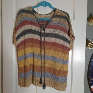 Cozy Casual Women's V-Neck Sweater - Multicolor Stripes